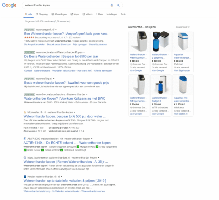 Google zoek resultaten waterontharder kopen